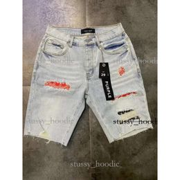 Brand jeans shorts designer masculino jeans roxo shorts hip hop casual jeans roxo joelho curto lenght roupas jeans shorts de alta qualidade jeans calças regulares curtas 038d