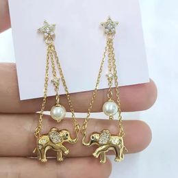 Ins Fashion Euro-American Style Three-Dimensional Full Diamond Pentagram Smooth Elephant Pendant Earrings 240528