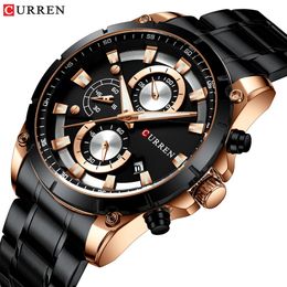 CURREN Top Brand Luxury Men Watches Sporty Stainless Steel Band Chronograph Quartz Wristwatch with Auto Date Relogio Masculino 230O