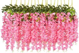 12PCSSET 36 Feet Artificial Flowers Silk Wisteria Vine Hanging Flower for Wedding Garden Floral DIY Living Room Office Decor3957625