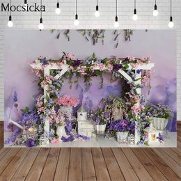 MOCSICKA 1st Birthday Photography Backdrops Pink Flower Wall Newborn Baby Kids Birthday Photo Props Studio Booth Background