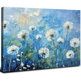 Wall Art Modern Artwork Blue Dandelion Wall Decor Floral Canvas Painting for Living Room Bedroom Dining Room Home Office Decor