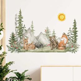 Wall Decor Hand Painted style Animals Forest Wall Stickers for Kids Nursery Baby Room Decor Removable Decals Eco-friendly DIY Posters Art d240528