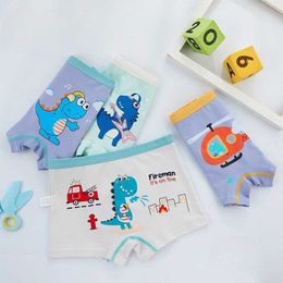 Panties 4PCS Kid Cotton Soft Antibacterial Panties for Boy Cute Cartoon Print Knickers Thin Breathable Briefs 3+y Young Child Underwears Y240528J0C4
