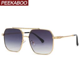 Sunglasses Peekaboo big frame sunglasses women square double bridge metal glasses for men fashion high quality uv400 2022 gift items W2 242Z