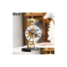 Desk & Table Clocks Nordic Mechanical Antique Clock Metal Gear Gold Fine Copper Time Telling Seat Decorative Items For Home Wall 50 Dr Dhebn