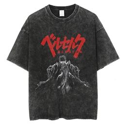 Berserk Print T Shirt Men Vintage Washed T-Shirt Anime Guts Graphic Tshirt Hiphop Streetwear Tees Summer Casual Berserk Clothes 240527