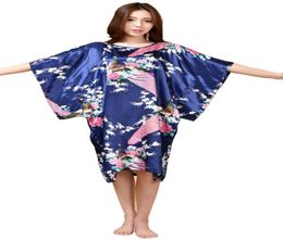 Women039s Sleepwear Plus Size Summer Faux Silk Nigh Robe Black Lady Bath Gown Nightgown Bathrobe Mujer Pijama Flower Zh07C8837112