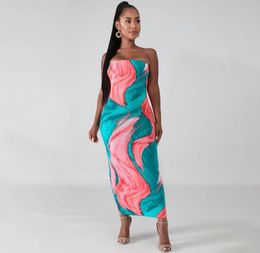 2020 tie dye print bodycon slit sexy tube dress summer women fashion streetwear outfits party elegant sundress C03046004306
