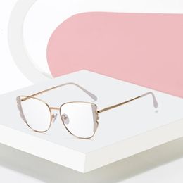 Fashion Women Optical Glasses Frame with Recipe Alloy Woman Prescription Eyewear Female Style Full Rim Cat Eye Shape 240528