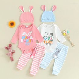 Clothing Sets 0-18M Baby Boys Girls Outfits Easter Letter Print Long Sleeve Romper Stripe Pants Hat 3Pcs Born Infant Clothes