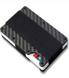 Card Holders New Carbon Fiber Credit RFID Money Clamp ID Card Holder Elastic Band Mini Metal Aluminum Wallet J05082926667
