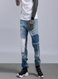 Old Patch Casual Pants Fashion Brand Men039s Wash Jeans Patching Cloth Pants Washing Holes Blue Colour Hip Hop Style Trousers 217002363