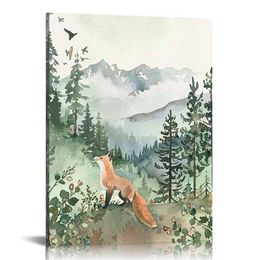 Woodland Nursery Wall Art Wild Animals Forest Wall Decor Prints Adventure Theme Canvas Posters Deer Bear Fox Watercolour Pictures for Room