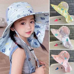 Caps Hats Caps Hats Summer baby sun hat bucket hat with whistle suitable for girls boys outdoor neck earmuffs UV resistant childrens beach hat WX5.27