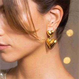 Stud Fashion Gold Plated Stainless Steel Earrings for Women Gift Cute Smooth Love Heart Drop Earings Jewellery Wholesale H240528