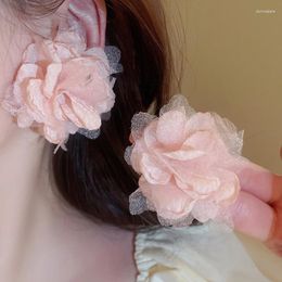 Stud Earrings Organza For Women 2024 Korea Sweet Style Flower Earring Fashion Light Luxury Fairycore Accessories Wholesale