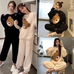 Home Clothing Two-Piece Set Of Ladies Fall And Winter Pyjamas Girlfriends Dress Long-Sleeved Cute Cartoon Bear Pullover Loungewear Suit