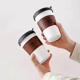 Water Bottles Ceramic Heat Insulation Anti-scald Coffee Mug PU Sleeve To-go Cup Portable