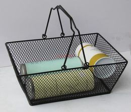 new 5pcs Black Cosmetics Storage Baskets Hollowed Out Design Skep With Handle Iron Wire Mesh Shopping Basket9984473