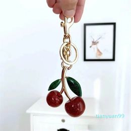 Schlüsselbund Kristall Kirschstil Rot Frauenbag Auto Anhänger Modezubehör Obst Erdbeer -Apfel -Handtasche Dekoration