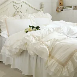 Bedding Sets Luxury Embroidery Set Beige Lace Ruffle Duvet Cover Wedding Decorative Textile Bed Sheet Coverlets Elegant Quilt