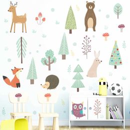 Wall Decor Nordic Cartoon Animals Wall Stickers Self-adhesive PVC Removable Wall Decals Kids room Bedroom Nursery Wall Decoration Art Mural d240528