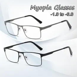 Sunglasses Men Square Metal Large Frame Myopia Glasses Spring Leg Elderly Near Sight Eyewear Blue Light Blocking Eye Protection Eyeglasses