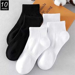 Men's Socks 10 pairs of classic black and white 95% pure cotton mens short socks summer thin low tube socks anti Odour womens ankle socks EU 37-42 Y240528