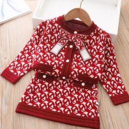 Clothing Sets Luxury 2Pcs Knitting Girls Princess Classic Clothes Winter Sweater Skirt Birthday Uniform For 1-8Years Children Suits