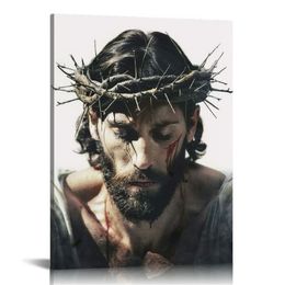 Jesus Poster Persecution Crown of Thorns Canvas Wall Art Christ God Picture Religious Catholic Artwork Church House Room Decor