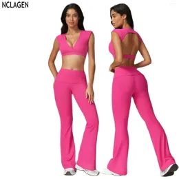 Active Sets NCLAGEN 2 Piece Bra And Flared Leggings Backless Yoga Set For Women Sportswear Sports Running Fitness Suit Pilates Gym Clothes