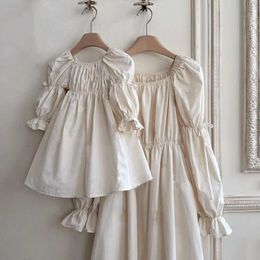 22236 Family Parent-child 2024 Spring Autumn Fashion Solid Colour Girl's Dress Bubble Sleeve Princess Clothes L2405