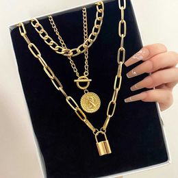 Pendant Necklaces EN Charm Fashion Multi layered Gold Thick Chain Pendant Necklace 2022 Jewellery Vintage Coin Necklace S2452766EYEQ