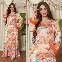 Ethnic Clothing Fashion Abaya Feather Diamonds Muslim Women Long Maxi Dresses Turkey Kaftan Arabic Gown Islamic Dubai Eid Party Morocco