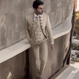 Men's Suits Formal With Mandarin Collar 3 Pcs Wedding Groom Tuxedo Male Slim Fit Jacket Pants Set 2024 (Blazer Vest)