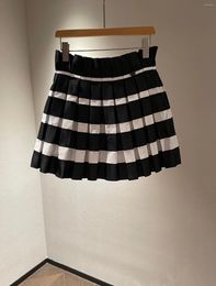 Skirts Silk Skirt Heavy Industry Wide Pleat Technology Black And White Colour Contrast Design Casual Fashion 2024 Summer Style 0404
