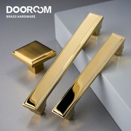 Dooroom Brass Furniture Handles Modern American Shiny Gold PVD Pulls Wardrobe Dresser Cupboard Cabinet Drawer Show Box Knobs