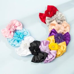 Baby Girls Nylon Headbands Bow Hairband Solid Color Kids Elastic Children Toddler Three Layer Bowknot