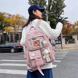 School Bags Cute Women Backpack Waterproof Multi-Pocket Nylon Bagpacks For Student Female Girls Kawaii Laptop Book Pack