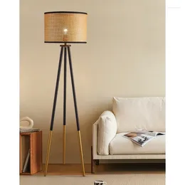 Floor Lamps Creative Handmade Rattan Lampshade Led For Living Room Sofa Study Remote Control Dimmer Standing Lamp Home Decor