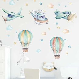 Wall Decor Watercolour Colourful Aeroplane Balloon Wall Stickers Children Room for Boy Kids Room Baby Room Decorative Wall Decals Murals Decor d240528