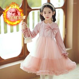 Girl Dresses Sequin Winter Girls Princess Party For 2-12 Yrs Long Sleeve Velour Children Casual Clothing Birthday Wedding Gown