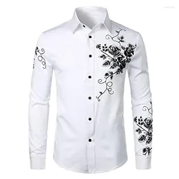 Men's Casual Shirts Button Up Shirt Collar Dance Black And White Long Sleeved Floral Slim Fit Spring Autumn Wedding Party