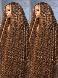 40 Inch Highlight Ombre Deep Wave Glueless Wig Human Hair Ready To Wear Brazilian Coloured 13x4 Curly Lace Frontal Wigs For Women 240527