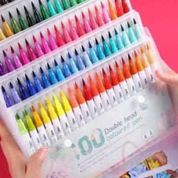 Watercolor Brush Pens Markers 12-168 colored felt tip drawing watercolor art marker pen dual brush fine line color pen set used for calligraphy and painting WX5.27