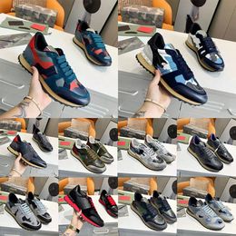 New Rockrunner Camo Designer Dress Shoes Platform Sneakers Top Leather Camouflage Rubber Sole Military Green Triple Black White Grey Women Men Trainers