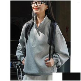 Womens Hoodies Sweatshirts Retro Street Style Air Layer Sweater Loose Profile Zipper Half Placket Top Drop Delivery Apparel Clothing Dhapr