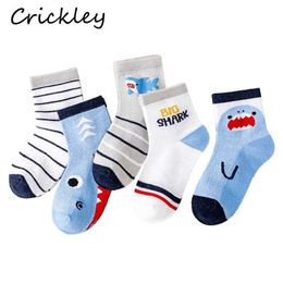 Kids Socks 5Pairs/lot Cartoon Shark Childrens Cotton Socks Spring Summer Mesh Boys Socks Soft Thin Breathable Kids Short Sock 1-13T d240528