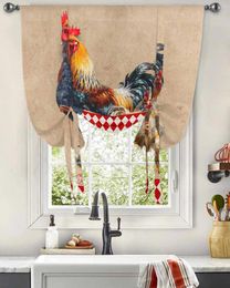 Curtain Retro Country Farm Rooster Hen Window For Living Room Home Decor Blinds Drapes Kitchen Tie-up Short Curtains